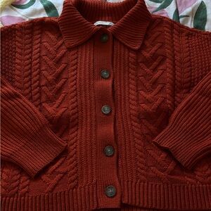 Burnt Orange Cable Knit Cardigan